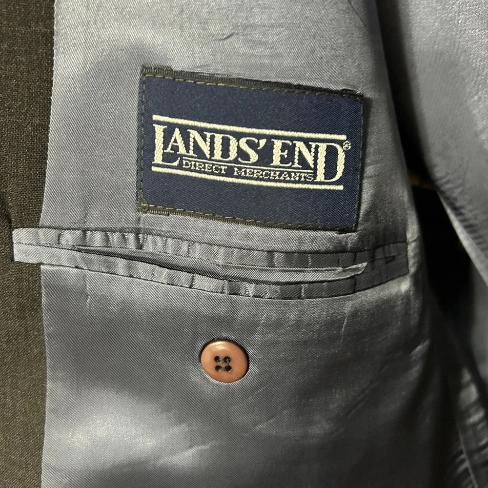 Lands End Blazer Mens 48R Charcoal Grey Two Button Jacket USA Preppy Old Luxury